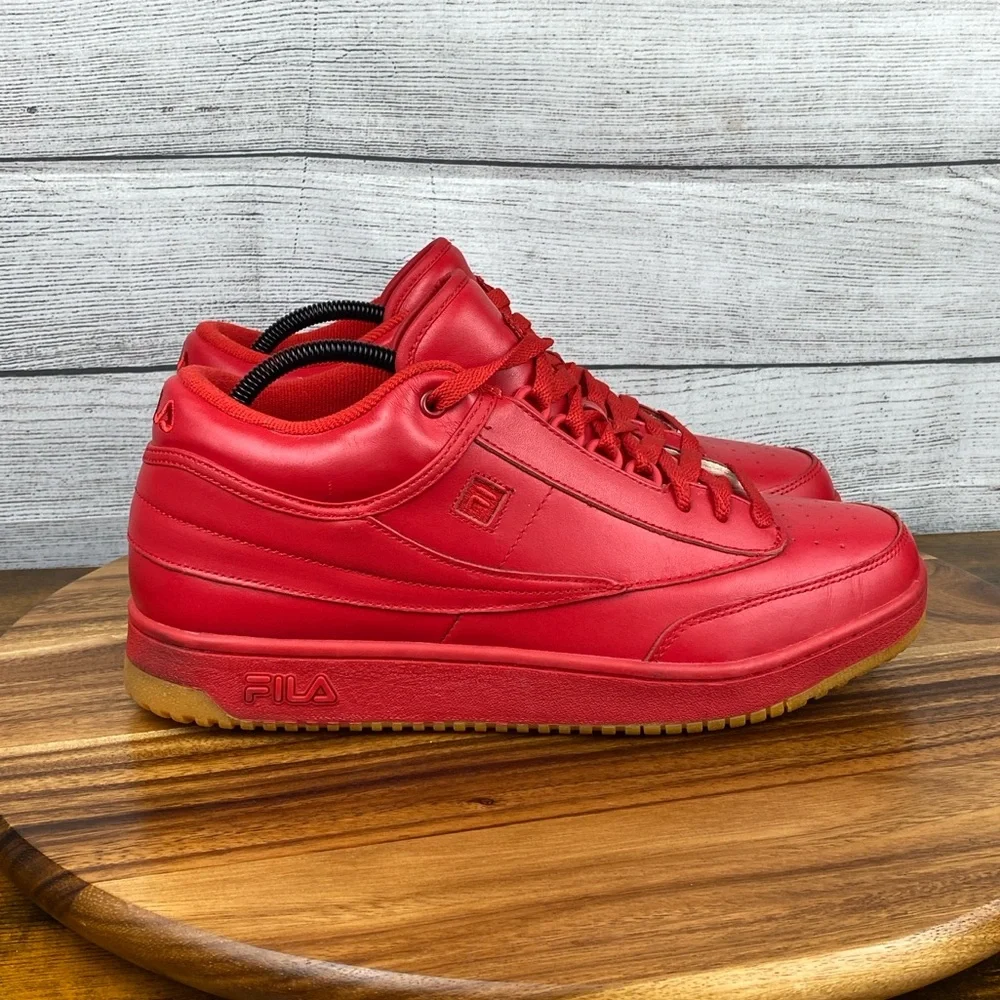 Fila T-1 Mid Red Leather Gum Bottom Sneakers Casual Lifestyle Men Shoe Size 11.5
